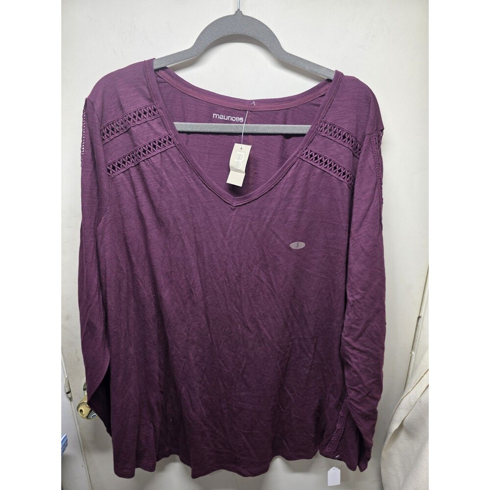 NWT Maurices Plum Purple Long Sleeve V-Neck Women's Plus Size 3 Top
